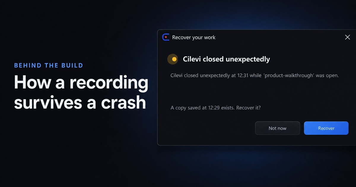 A Windows dialog asking whether to recover a Cilevi recording session after an unclean shutdown
